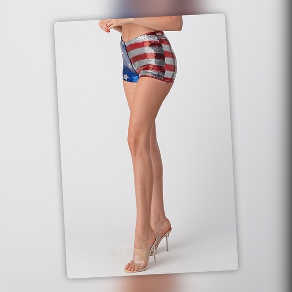 New Version Sequin Stars & Stripes Booty Shorts - Picture 6 of 13